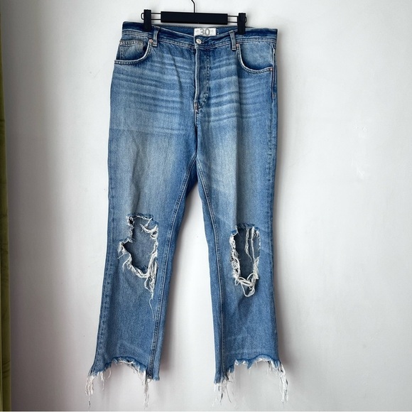 Free People We The Free Maggie Straight Leg Ripped Knee Raw Hem Jeans 30" - Picture 3 of 6